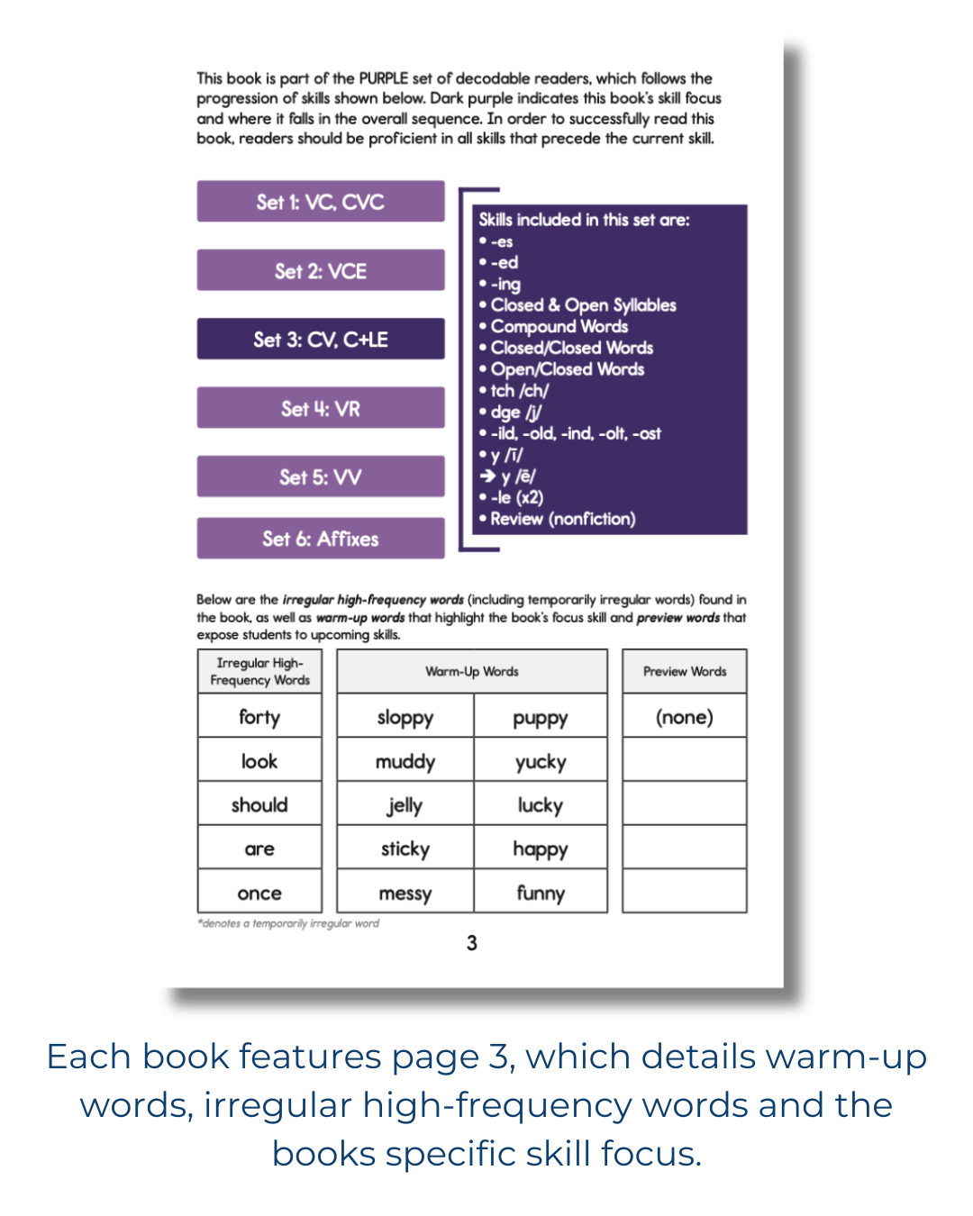 Developing Decoders Purple Collection Set 3:  Open Syllables (CV), Final Stable Syllables (C+LE), and Other Word Endings